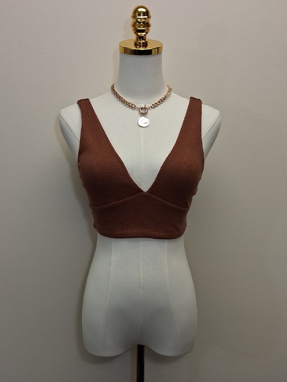 BP Textured Ribbed Wireless Bralette Deep V Mocha Brown Size Small